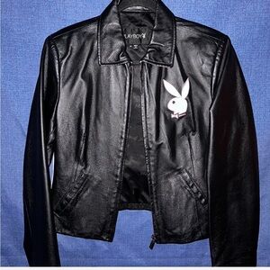 PLAYBOY Black Leather Motorcycle Jacket